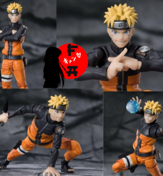 FIGURAS ARTICULADAS IMAGEN DE 4 POSTURAS DE FIGURA ARTICULADA DE NARUTO SOBRE FONDO GRIS Y EN EL CENTRO LOGO DE LA WEB figuritasanime.com