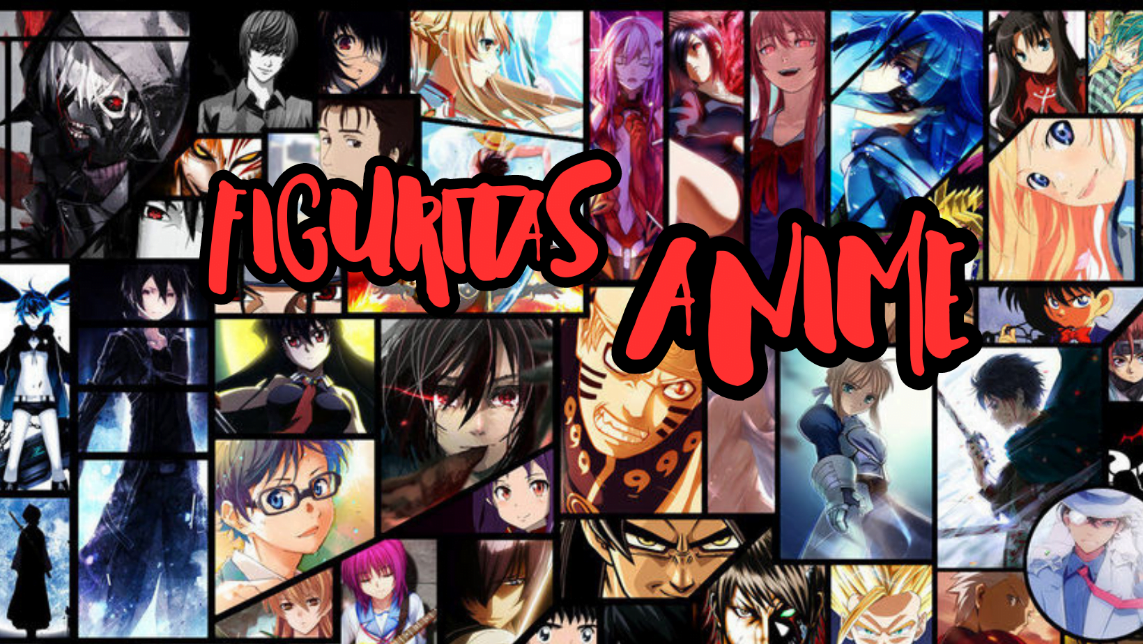 FOTO DE PORTADA CON PERSONAJES ANIME EN FORMA DE COMIC Y NOMBRE DEL SITIO FIGURITAS ANIME EN ROJO
